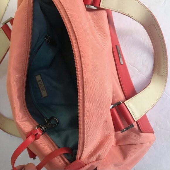 TUMI Nylon Satchel Leather Handles Purse Shoulder Bag Zip Pocket Pink Red Small - Picture 14 of 16